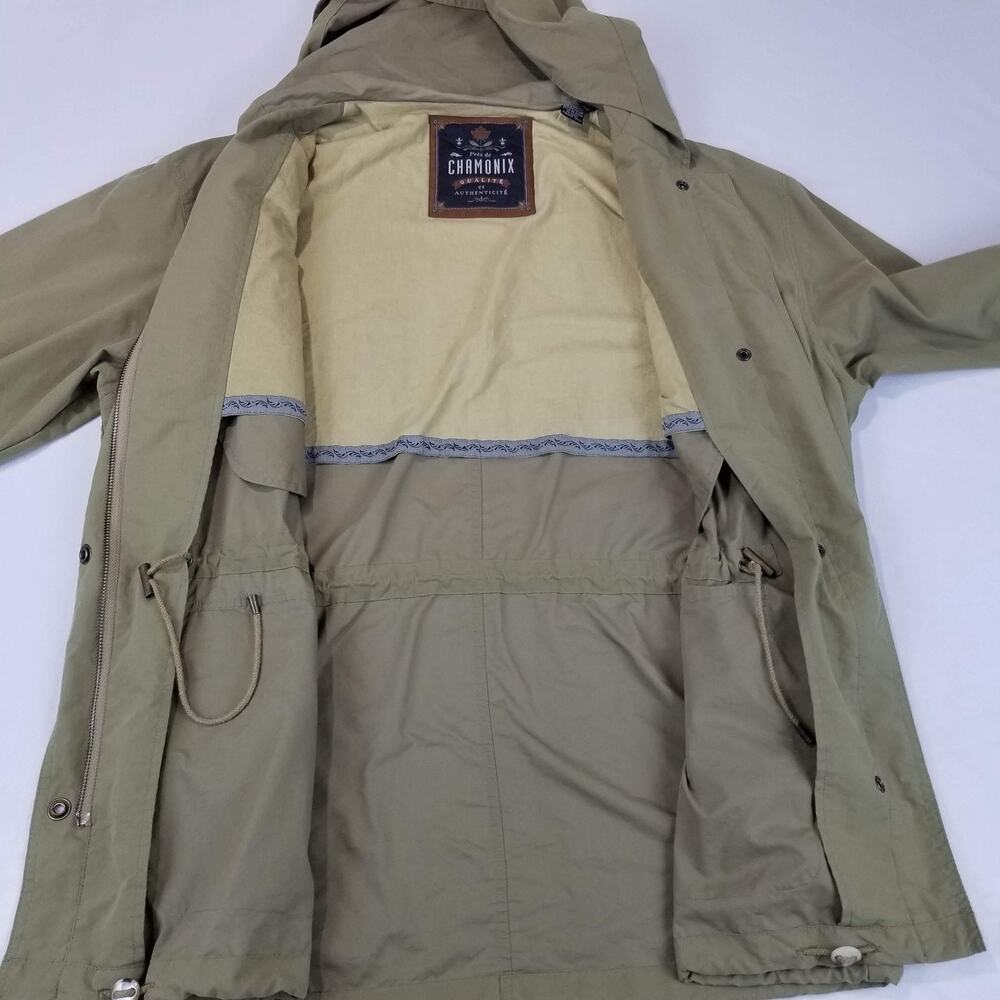 Pres de Chamonix Jacket Mens Small Olive Green Hooded Parka Anorak Zip Pockets - Picture 5 of 11